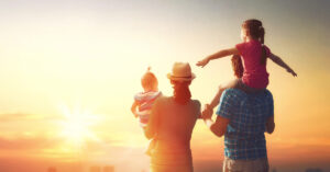 Family walking outside